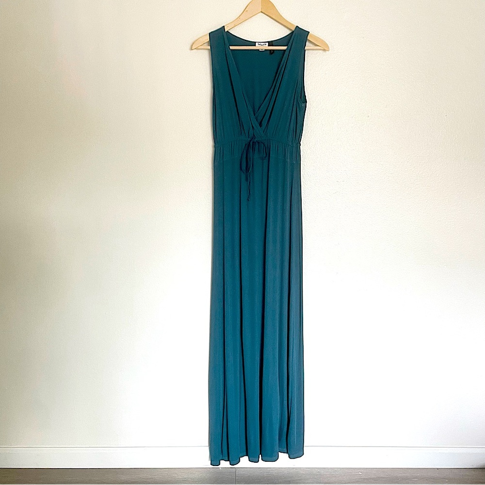 Splendid x Pea in a Pod Blue Sleeveless Tie Empire Waist Ribbed Maxi Dress Boho